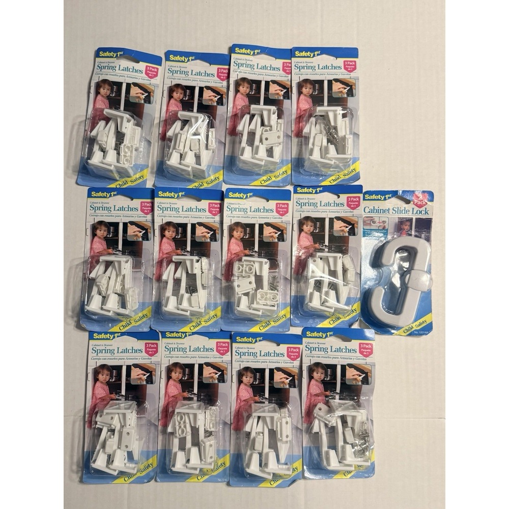 Safety 1st Lot; 12 Packs Of Cabinet & Drawer Spring Latches & Cabinet Slide Lock